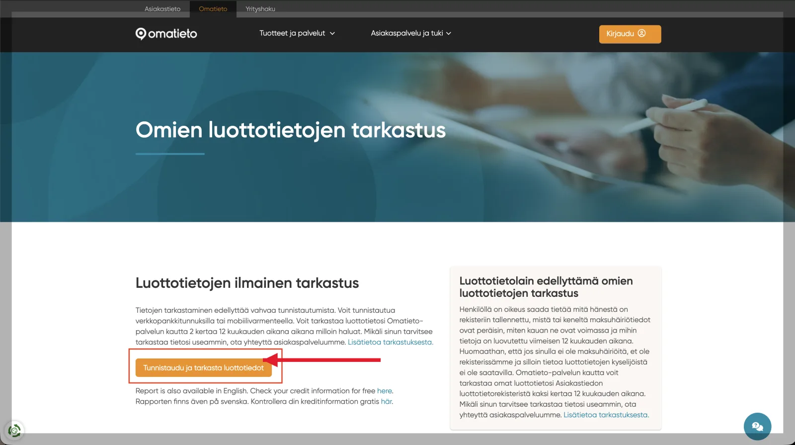 Kuvitetut ohjeet opastavat Asiakastiedon maksuttomaan Omatieto-palveluun